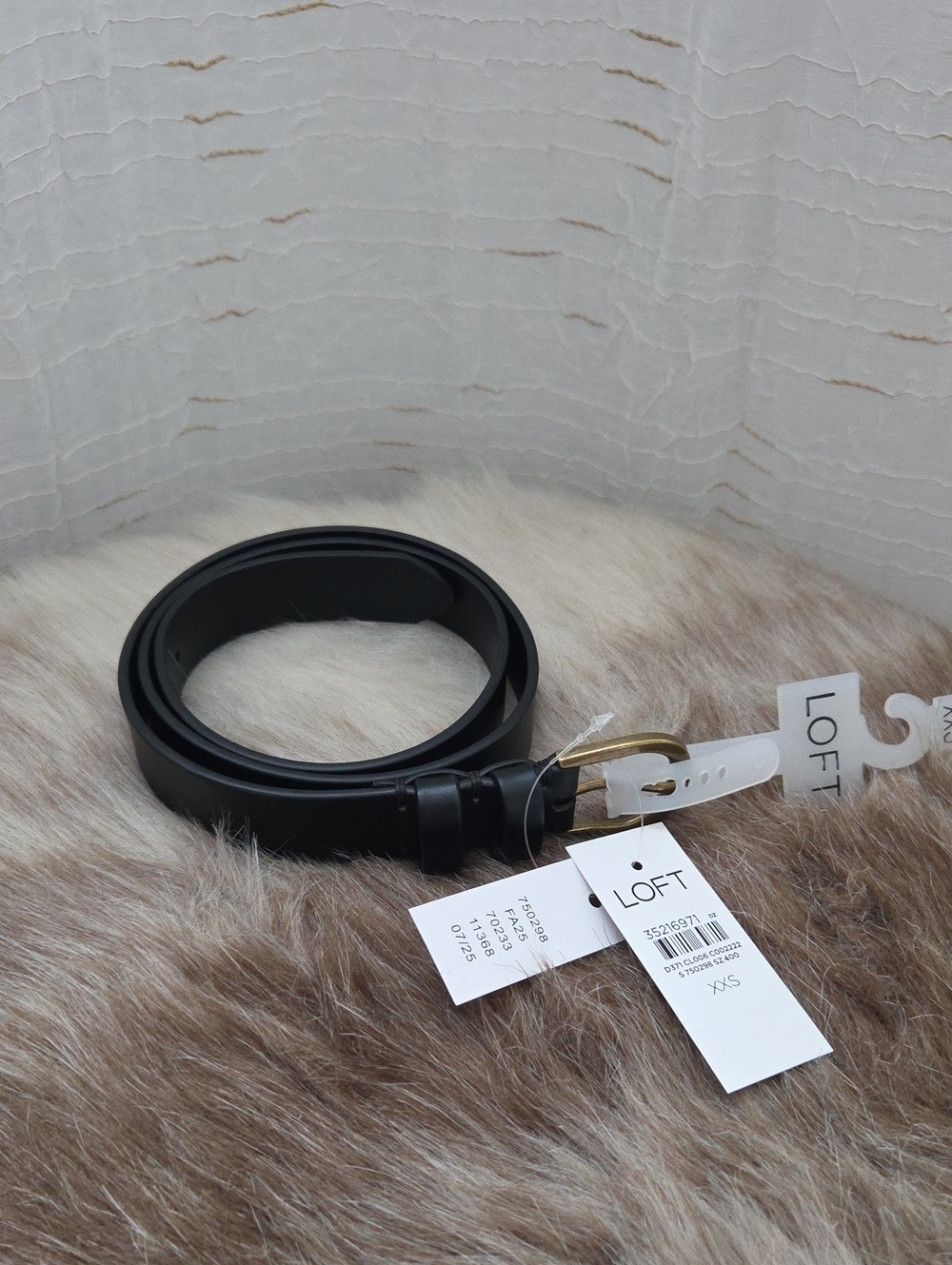 NWT LOFT Black Belt with Brushed/Aged Gold Buckle